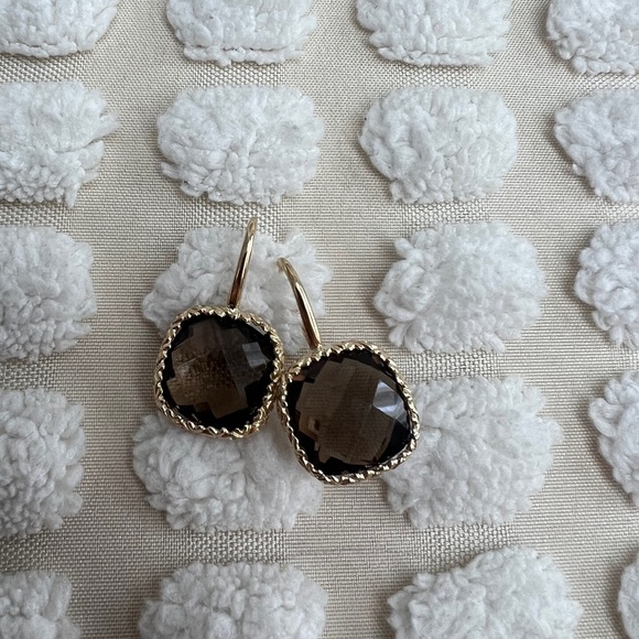 14k yellow gold and smoked quartz earrings - Picture 2 of 2